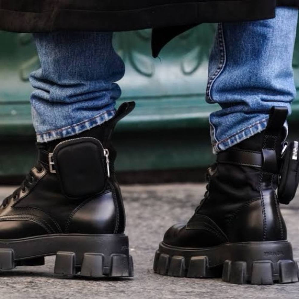 Prada Monolith Combat Boots Black Re-Nylon Leather Pouches EU 40.5 - Picture 10 of 10